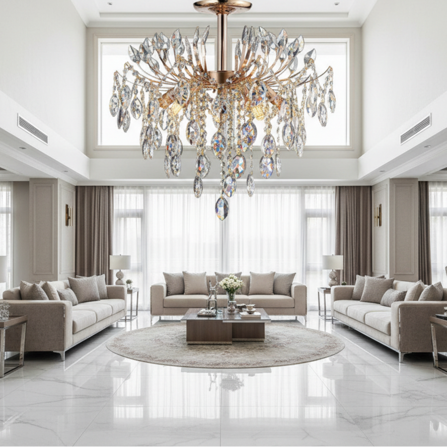 Żyrandol kryształowy PALERMO Eleganza 5xE14, średnica 50cm, złoty