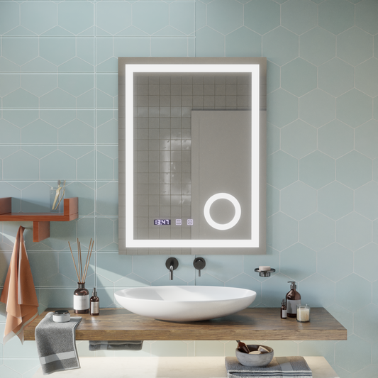 Manfred Touch LED Mirror Defog System, zegar i temperatura 60x80 cm Lupa kosmetyczna