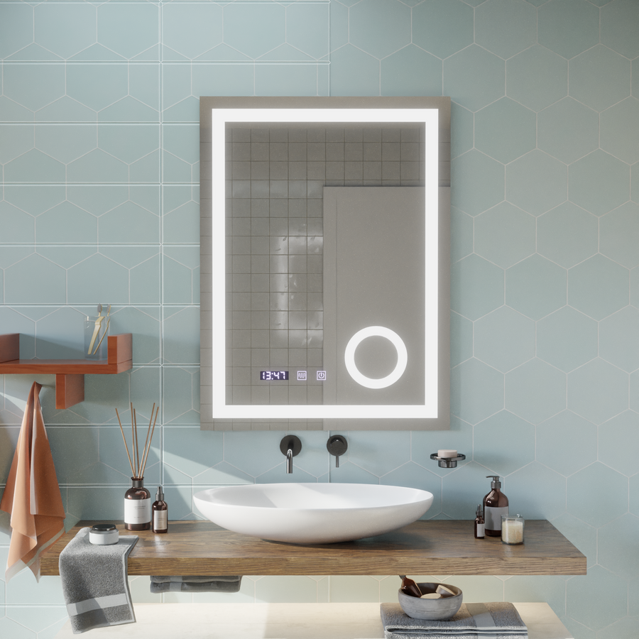 Manfred Touch LED Mirror Defog System, zegar i temperatura 60x80 cm Lupa kosmetyczna