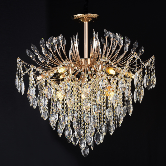 Żyrandol kryształowy Fiamma, 6x E14, średnica 45 cm, złoty