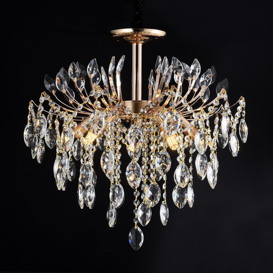 Żyrandol kryształowy Fiamma, 6x E14, średnica 45 cm, złoty
