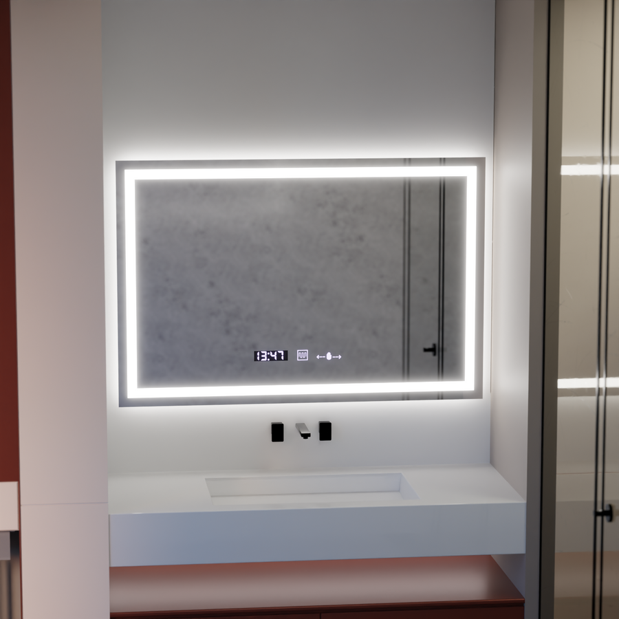 Lustro LED prostokątne 120x80cm Vérité MotionGlow Marcello, system przeciwmgielny, termometr i zegar, ściemnialne 
