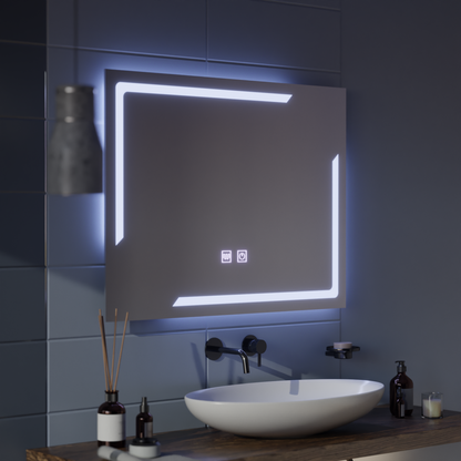 Prostokątne lustro LED, 80x60cm, ECLISSA Touch, system odmgławiania, możliwość przyciemniania