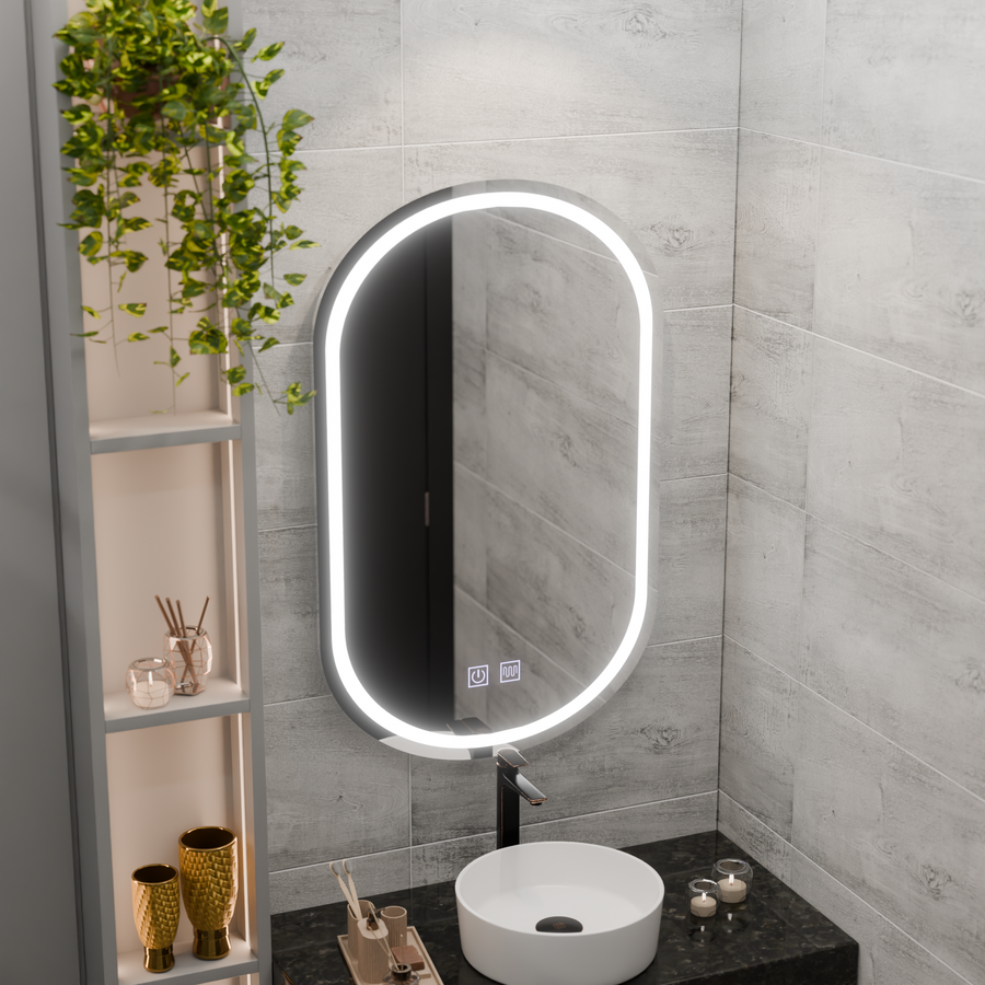 Lustro owalne LED 50x80, Velara Touch, system przeciwmgielny, ściemnialne