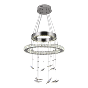 Żyrandol wiszący LED z pilotem i kryształem MIA LATIFAH 70 W, 2 okręgi, światło zimne/ciepłe/neutralne, ściemnialny, chrom błyszczący, regulowana wysokość