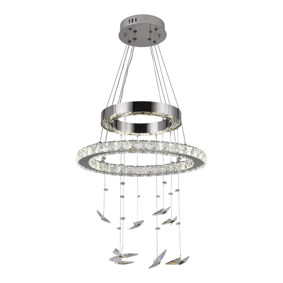 Żyrandol wiszący LED z pilotem i kryształem MIA LATIFAH 70 W, 2 okręgi, światło zimne/ciepłe/neutralne, ściemnialny, chrom błyszczący, regulowana wysokość