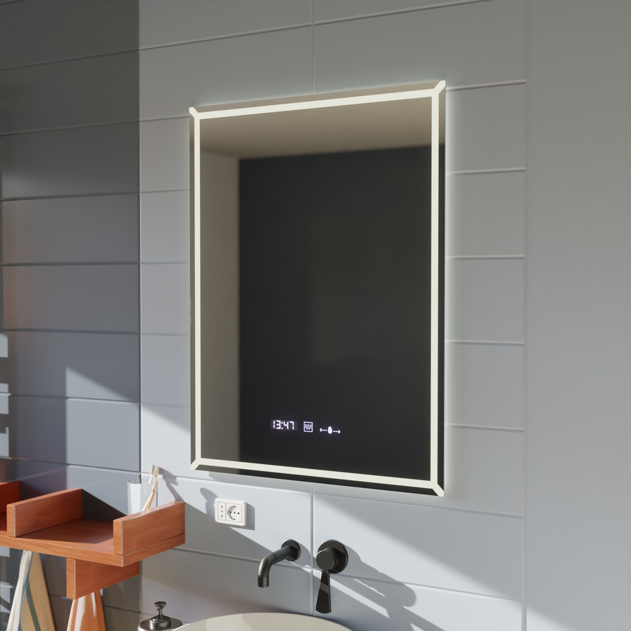 Prostokątne lustro LED, 80x60cm, VillayTouch Marcello, system odmgławiania, możliwość przyciemniania