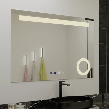 Prostokątne lustro LED 80x60cm ABSOLU MotionGlow Marcello Defog System Zegar i termometr Ściemnialna lupa kosmetyczna 