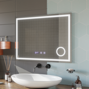 Lustro dotykowe LED Gunter System przeciwmgielny, zegar i temperatura 80x60 cm Lupa kosmetyczna