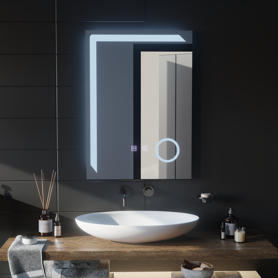 Manfred Touch LED Mirror Defog System, zegar i temperatura 60x80 cm Lupa kosmetyczna