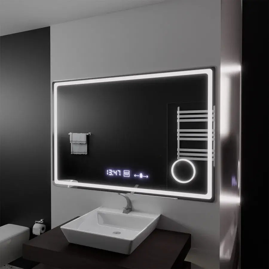 Prostokątne lusterko LED, 120x80cm, Souverain Motionglow Marcello, System rozprzestrzeniania, zegar i termometr, kosmetyka Lupa, Dokrywa