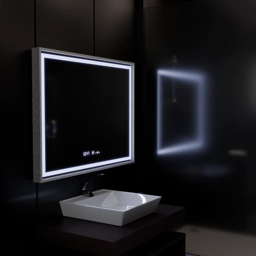 Prostokątne lustro LED 80x60cm Verite Imperial Silver Motion Glow Marcello Defog System Zegar i termometr Ściemnialny 