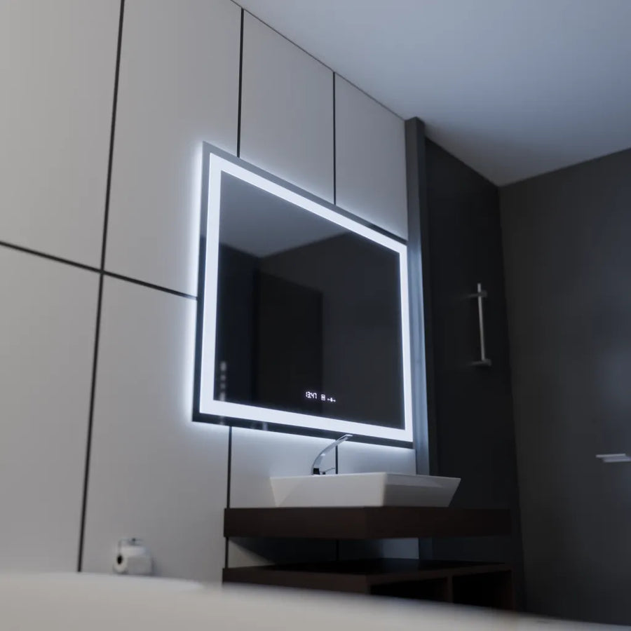 Lustro LED prostokątne 120x80cm Vérité MotionGlow Marcello, system przeciwmgielny, termometr i zegar, ściemnialne 