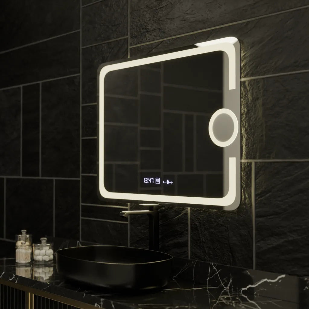 LUD LED prostokątny 80x60cm Eclat Motionglow Marcello System defracji zegara i termometru wilka Dokrany kosmetyczny