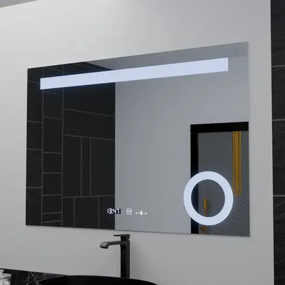 Prostokątne lustro LED 80x60cm ABSOLU MotionGlow Marcello Defog System Zegar i termometr Ściemnialna lupa kosmetyczna 