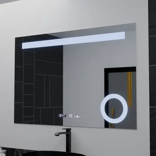 Prostokątne lustro LED 100x75cm ABSOLU MotionGlow Marcello Defog System Zegar i termometr Ściemnialna lupa kosmetyczna 