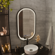 Lustro LED Helmut Sensor System odmgławiania, zegar i temperatura 50x90 cm Czarna ramka Szczotkowane Marcello Funghi