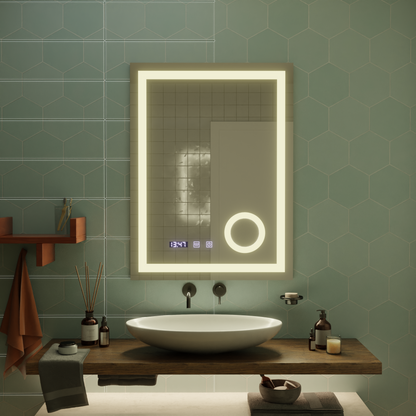 Manfred Touch LED Mirror Defog System, zegar i temperatura 60x80 cm Lupa kosmetyczna
