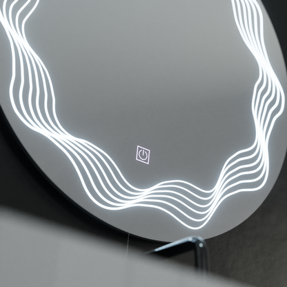 Okrągłe lustro LED 60 cm, Flusso Touch, system przeciwmgielny, ściemnialne 