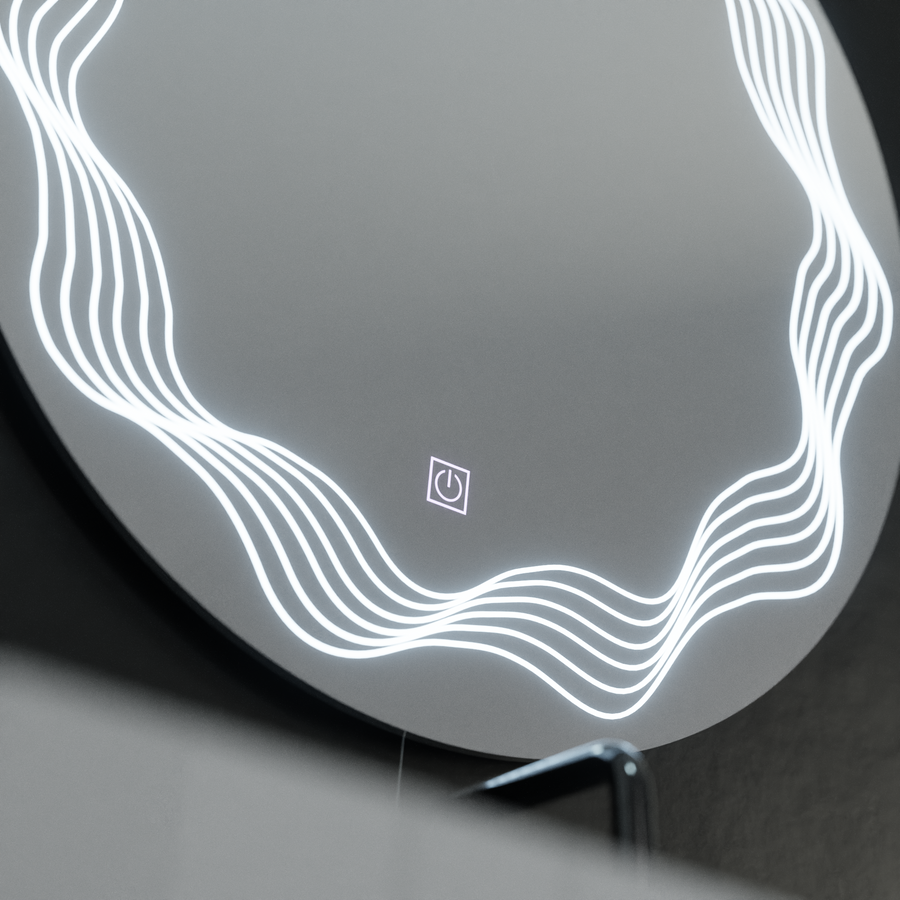Okrągłe lustro LED 60 cm, Flusso Touch, system przeciwmgielny, ściemnialne 