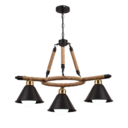 Żyrandol linowy, 2*E27, brązowy, metal i lina