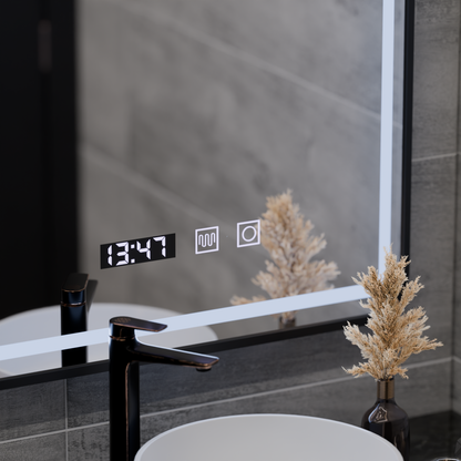 Karl Touch Lustro LED z systemem przeciwmgielnym, zegarem i temperaturą 50x70 cm Rama szczotkowana czarna