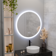 Okrągłe lusterko LED, 70 cm, dotyk noxia, system wyłączania, stokrotka