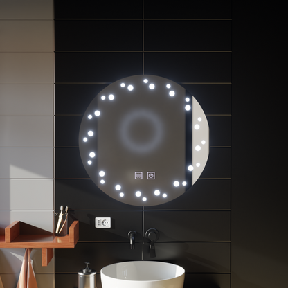 Lustro LED w kolorze kości słoniowej, system odmgławiania, średnica 60 cm, światło zimne 6000 K
