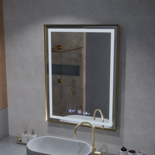 Prostokątne lustro LED 60x80cm Verite Royale Gold MotionGlow Marcello Defog System Zegar i termometr Ściemnialny 