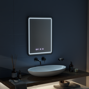 Lustro LED Gerhard Touch z systemem przeciwmgielnym, zegarem i temperaturą 60x80 cm, szczotkowana czarna rama
