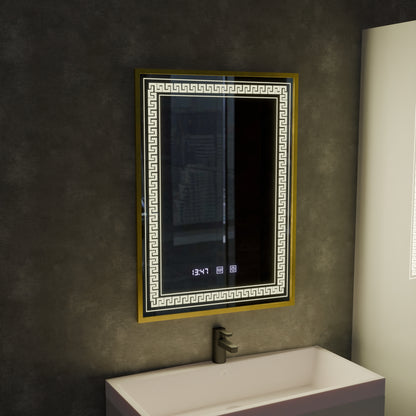 Lustro Bruno Touch LED z systemem przeciwmgielnym, zegarem i temperaturą 60x80 cm Rama szczotkowana srebrna