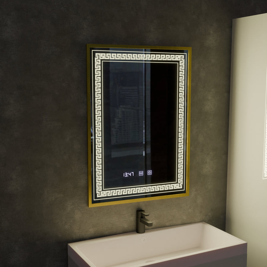 Lustro Bruno Touch LED z systemem przeciwmgielnym, zegarem i temperaturą 60x80 cm Rama szczotkowana srebrna