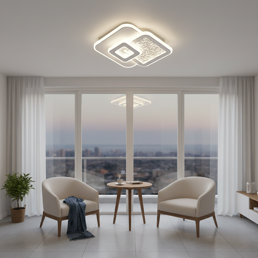 Żyrandol LED KOMPACTO 56W, 3 kwadraty, światło zimne/ciepłe/neutralne, biały