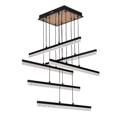 Podwieszany żyrandol kryształowy LED LT181/6BK, 84W, światło 3000/4000/6000K, czarny, regulowana wysokość