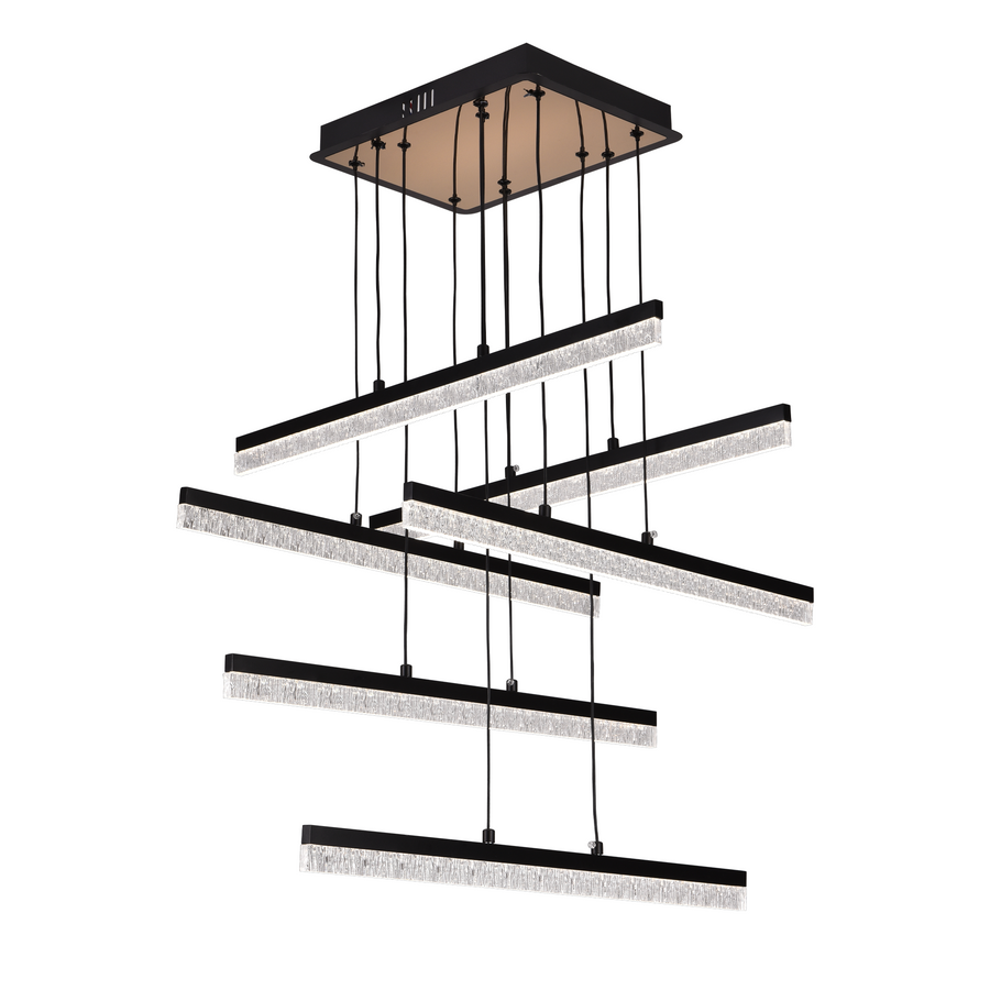 Podwieszany żyrandol kryształowy LED LT181/6BK, 84W, światło 3000/4000/6000K, czarny, regulowana wysokość