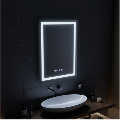 Lustro Gustav Touch LED z systemem przeciwmgielnym, zegarem i temperaturą 60x80 cm