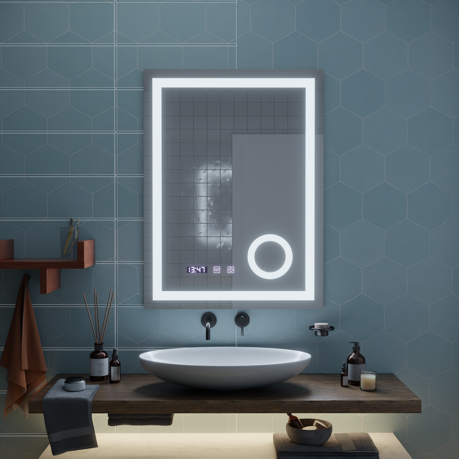 Manfred Touch LED Mirror Defog System, zegar i temperatura 60x80 cm Lupa kosmetyczna