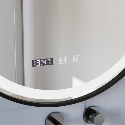 Lustro LED Hans Touch z systemem przeciwmgielnym, zegarem i temperaturą 60 cm, szczotkowana czarna rama