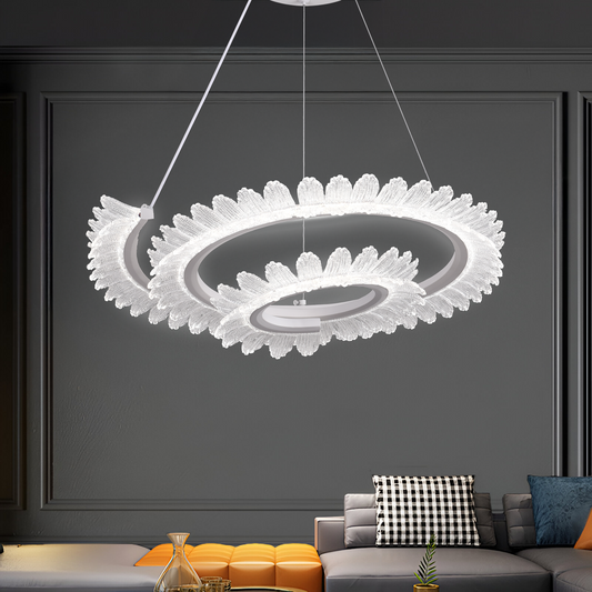 Żyrandol LED Luminis PRISM, kryształ i metal, 210 W, 4 okręgi, ściemnialny, regulowana wysokość, zimne/ciepłe/neutralne światło, luksusowe oświetlenie