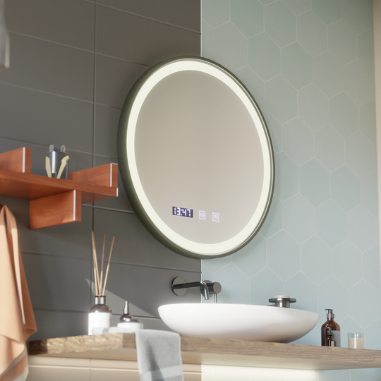 Lustro dotykowe LED NOVARA System odmgławiania, zegar i temperatura 80 cm Czarna rama Lustra szczotkowane Korman S Domyślny tytuł Alessandro Design