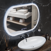 Owalne lusterko diody LED, 80x50 cm, Motionglow Marcello czujnik, system wyłączający, zegar