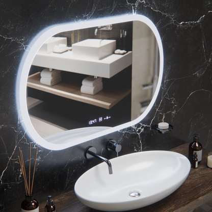 Owalne lusterko diody LED, 80x50 cm, Motionglow Marcello czujnik, system wyłączający, zegar