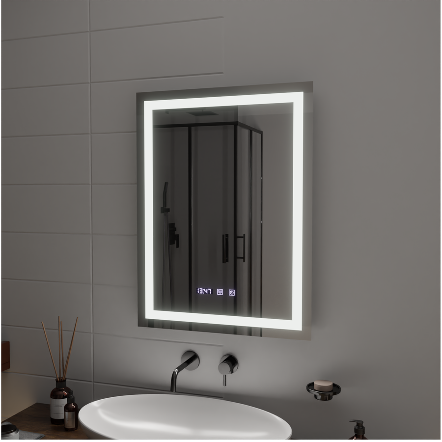 Lustro Gustav Touch LED z systemem przeciwmgielnym, zegarem i temperaturą 60x80 cm