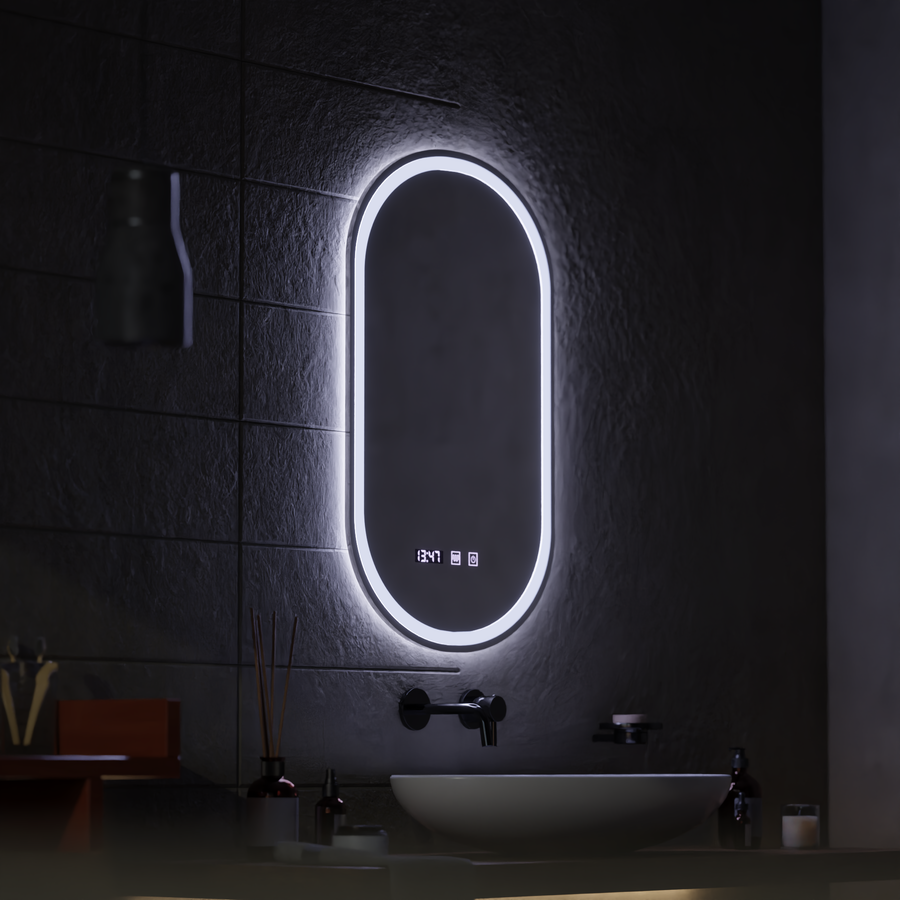 Lustro dotykowe LED Wilhelm Touch z systemem przeciwmgielnym, zegarem i temperaturą 50x80 cm