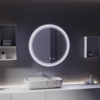 Okrągłe lustro LED 60 cm, Stellaire Touch, system przeciwmgielny, ściemnialne