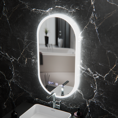 Owalne LED lusterka, 50 x 100 cm, czujnik Lucia Marcello, system rozmrażania, zegar i termometr, Dokryty