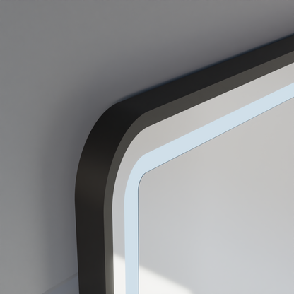 Lustro LED Gerhard Touch z systemem przeciwmgielnym, zegarem i temperaturą 60x80 cm, szczotkowana czarna rama