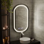 Helmut LED Touch System odmgławiania lusterek, zegar i temperatura 50x80 cm Czarna ramka Szczotkowane Marcello Funghi