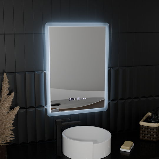 Prostokątne lustro LED, 50x70cm, czujnik ELANCEE MotionGlow Marcello, system odmgławiania, zegar i termometr, przyciemniane lustra Marcello Domyślny tytuł Alessandro Design