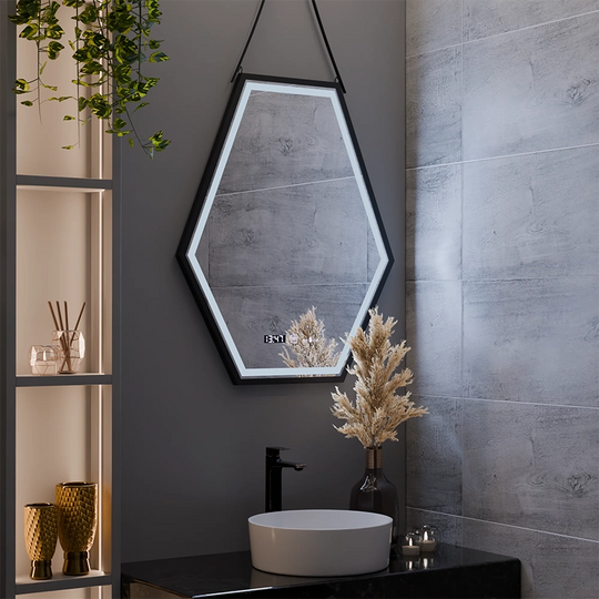 Prostokątne lustro LED, 55x70cm, czujnik Marcello MotionGlow, system usuwania zamglenia, zegar i termometr, możliwość przyciemniania